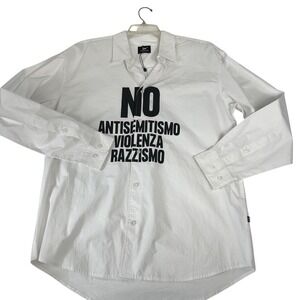 Patta Shirt Mens Large White No Antisemitismo Graphic Long Sleeve Button Up